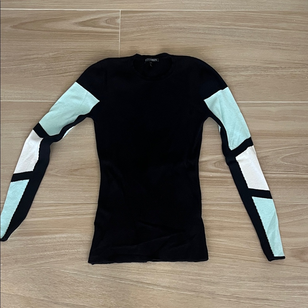 INTERMIX Black and Mint Long Sleeve Top